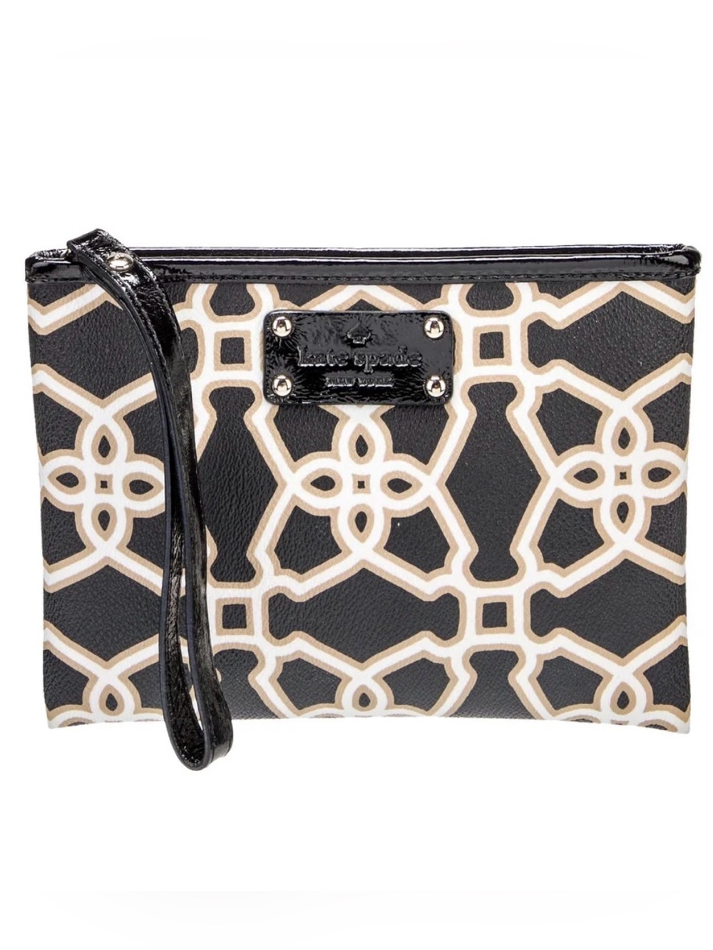 Kate Spade Imani Moroccan Market Wristlet In Black And Cream With Hot Pink Liner